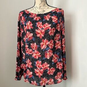 Ann Taylor Loft Blouse Long Sleeves Contrast Floral Print Semi Sheer Small